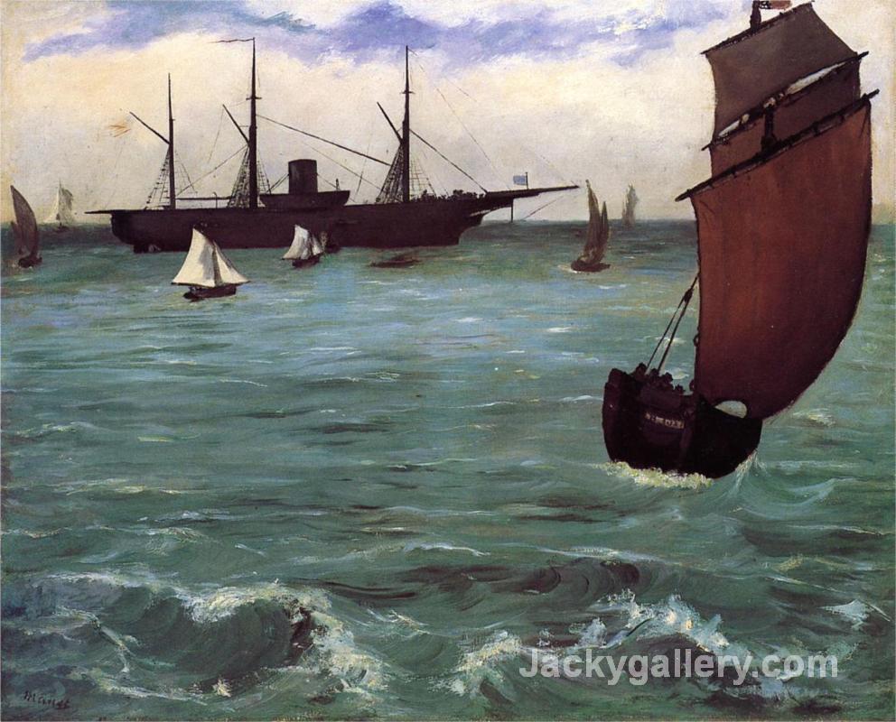 Fishing boat coming in before the wind (The Kearsarge in Boulogne) by Edouard Manet paintings reproduction